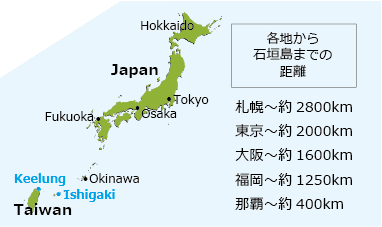 各地から石垣島までの距離